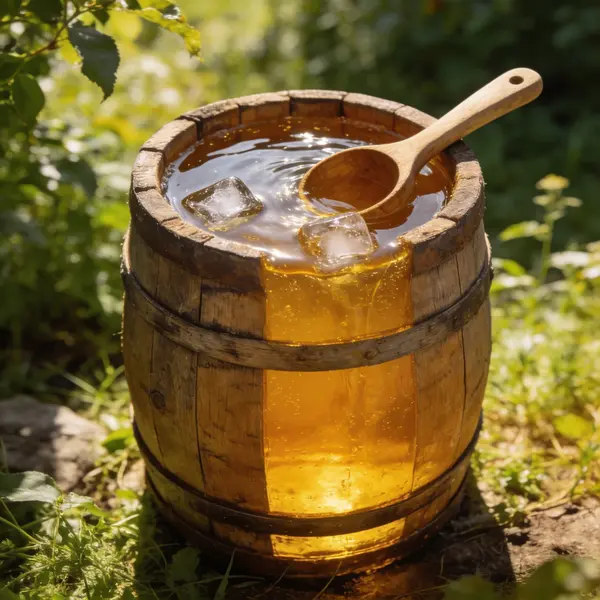 Деревянная бочка с квасом