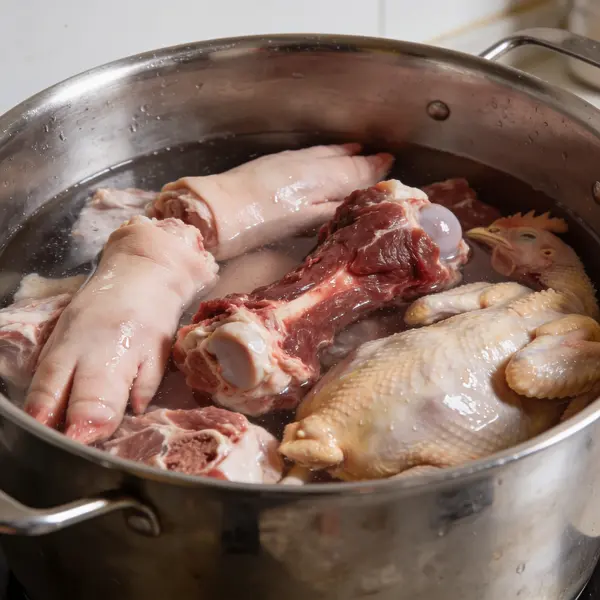 Мясные части для холодца, замоченные в воде